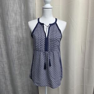 Violet & Claire Navy and White Geometric Halter Top